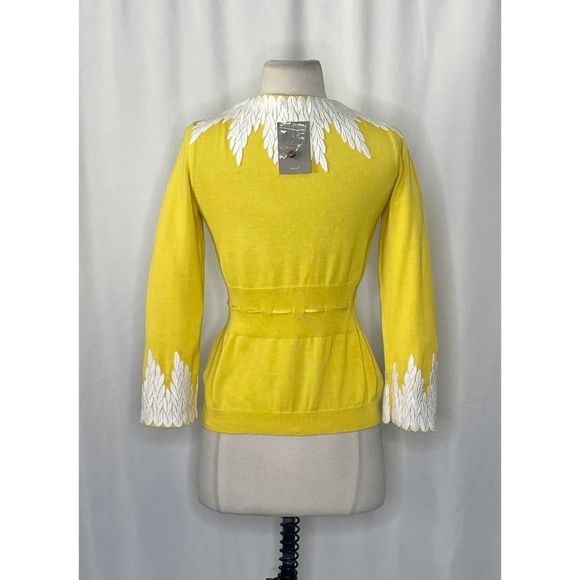 NWT!! Anthropologie MOTH Wisteria Cardigan Lace Appliqués Canary Yellow Small - Picture 9 of 15